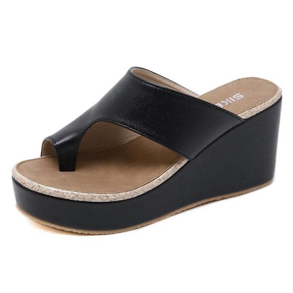 

arrival women's sandals women summer fashion leisure fish mouth thick bottom slippers wedges shoes, Black