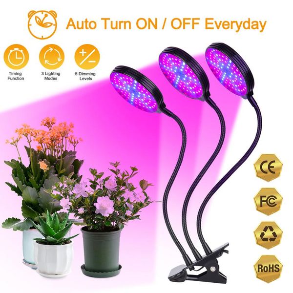 

plant grow light 15w 30w 45w 60w waterproof full spectrum led lights 4/8/12h 5 dimmable levels gooseneck with desk clip d30