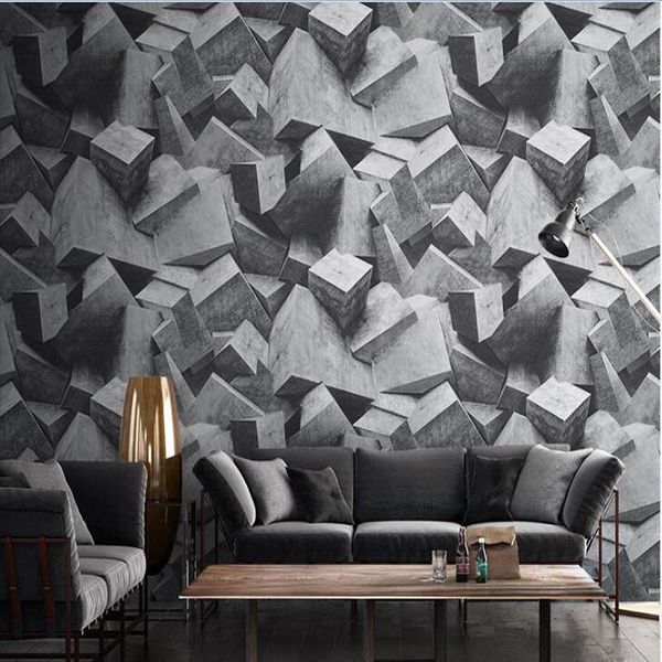 

wallpapers nordic style industrial wind 4d wallpaper abstract geometry film and television wall living room 3d cement gray white