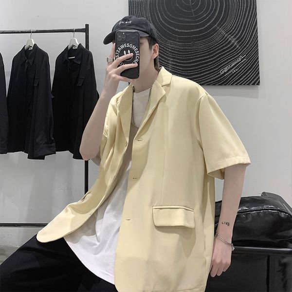 

men's suits & blazers solid color formal korean fashion loose business casual social single-breasted short-sleeved suit jacket yoe, White;black