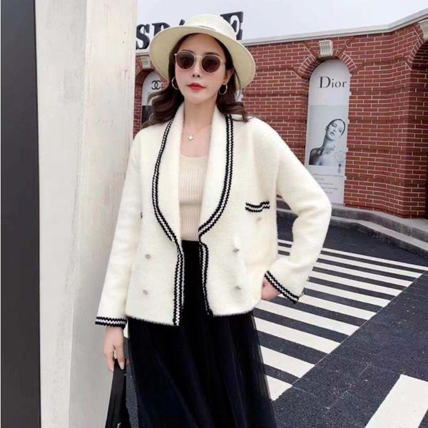 

women's jackets 2021 fashion double-breasted jacket spring and autumn temperament casual all-match mink foreign style, Black;brown