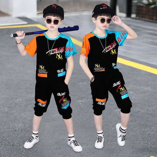 4-14 Jahre Sommer Jungen Kleidung Set Mode Lässig Aktiv T-shirt + Hose Kind Kinder Teenager 210615