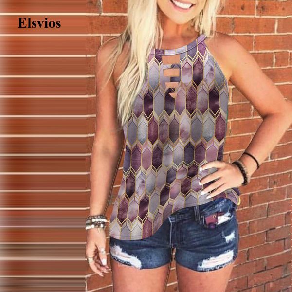 

women's blouses & shirts casual o-neck hollow out blouse shirt spring geometric printed women pullover summer sleeveless, White