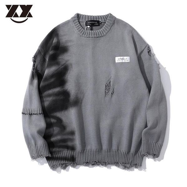 

men's sweaters graffiti hole sweater men hip hop patchwork knitted pullover women streetwear harajuku college sueter masculino, White;black