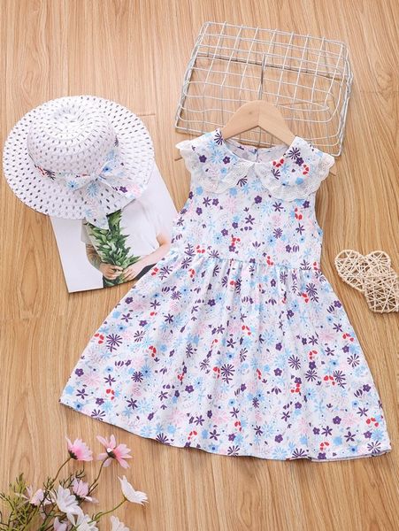 

toddler girl allover floral print eyelet embroidery smock dress she, Red;yellow