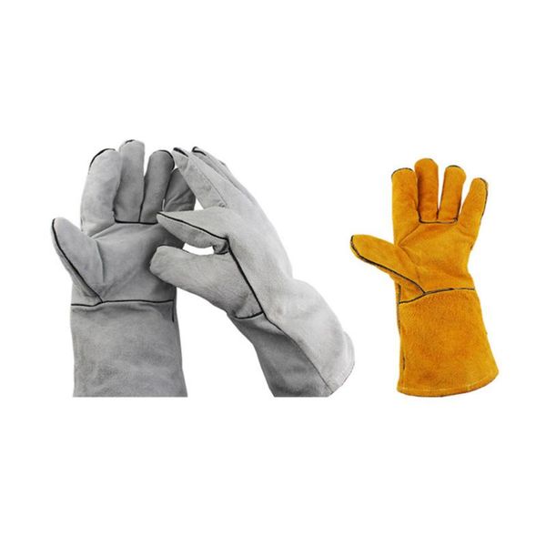 

1pair leather working protection garden labor wear safety tools(light grey) disposable gloves