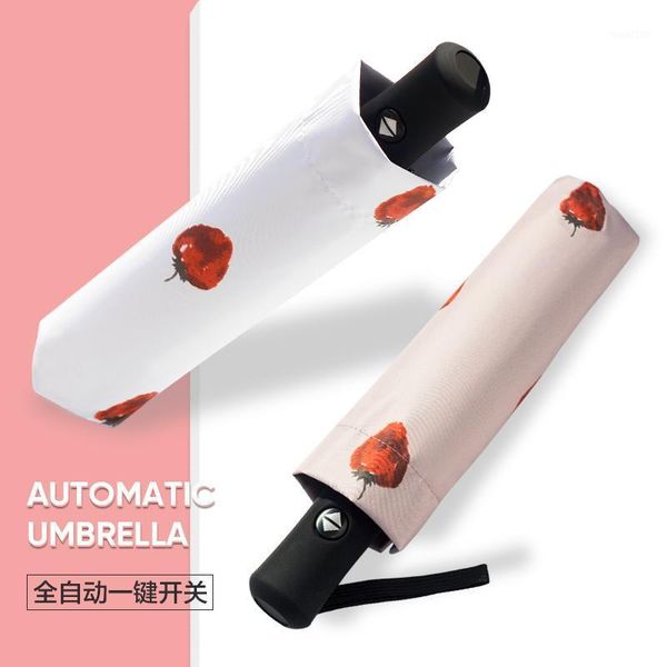 

umbrellas strawberry cute automati 3 folding umbrella uv protection ladies black coating sun rain korea creative u6b1