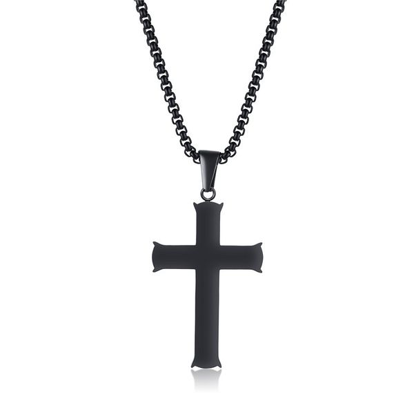 

classic male cross pendant necklace for men black stainless steel link chain necklace christ faith prayer jewelry, Silver