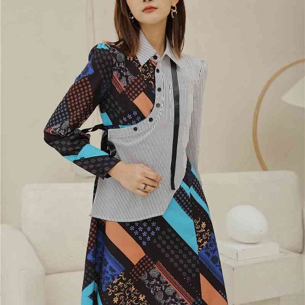 

casual dresses puff sleeve autumn long patchwork asymmetrical shirt floral print fall women clothing wmjb, Black;gray