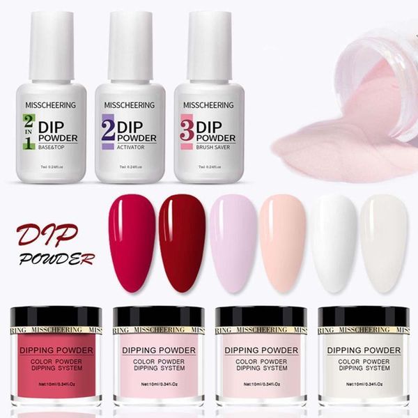 

acrylic dip powder kit 6 colors dipping system with french style nail manicure glitter for starter1, Silver;gold