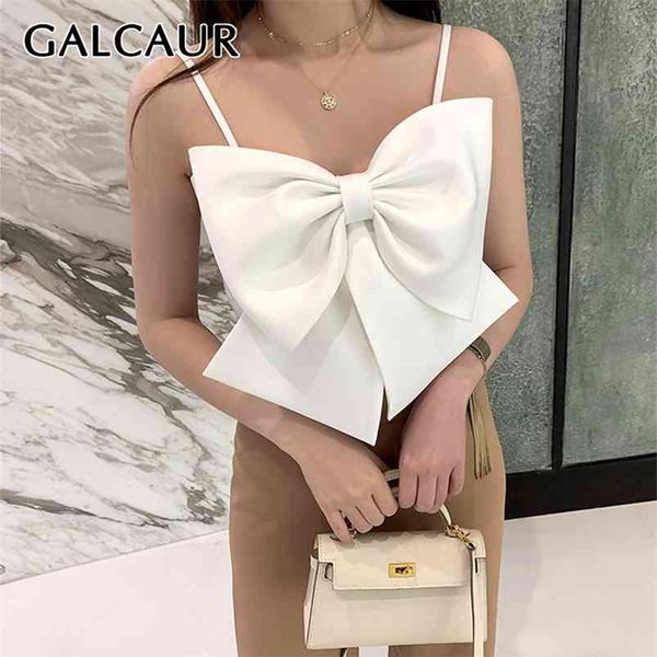 

galcaur bowknot vest for women square collar sling sleeveless summer short vests female korean fashion clothes tide 210407, White