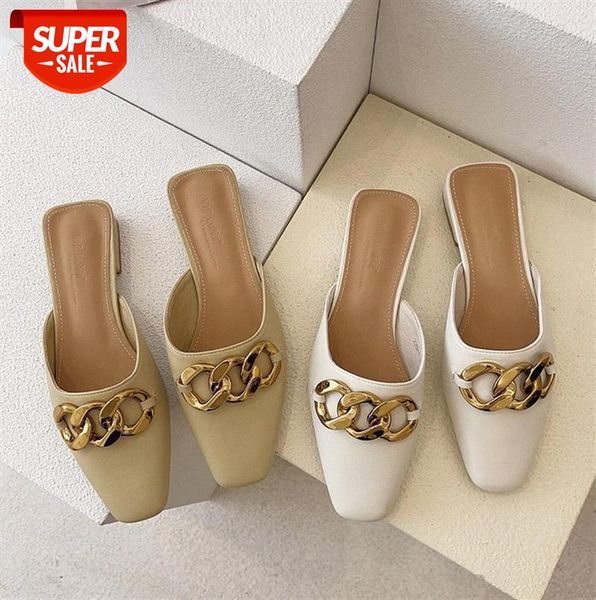 

muller shoes women's baotou half slippers metal chain outer wear fashion ladies #ho9y, Black