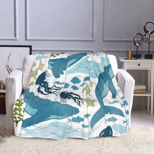 

blankets ocean life pattern lightweight blanket for home decor, bed, sofa, black, 50"x40"