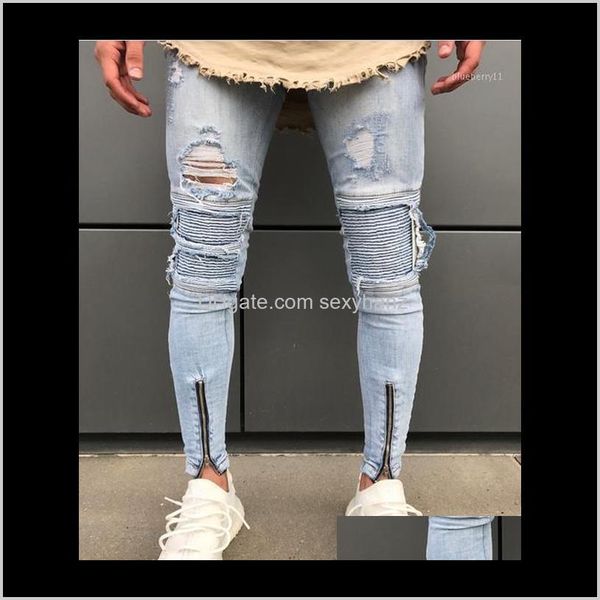 

mens clothing apparel drop delivery 2021 men light blue biker jeans denim ripped holes slim supper skinny hip hop heans for men1 dhkvi