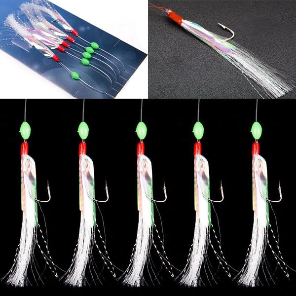 

fishing hooks 5pcs mackerel barbed hook bass cod lures sea rigs tackle