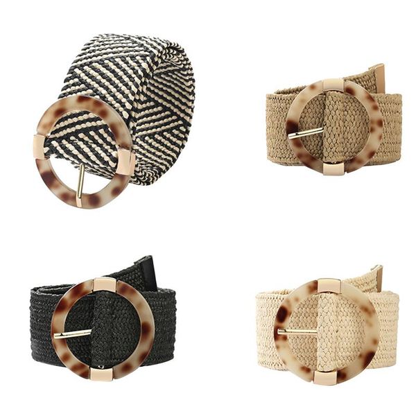 

belts women straw waist belt adjustable length plastic buckle vintage style clothing accessories, Black;brown