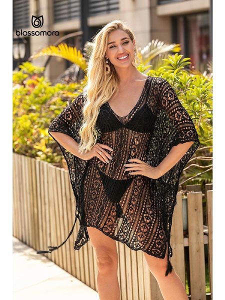 

women's swimwear hollow swimsuit bikini beach tassels loose blouse cover up ladies chiffon fringe ball, White;black