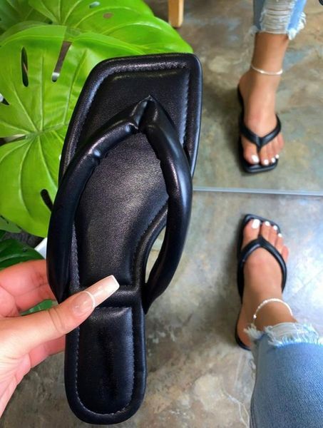 

trendy designer women slippers pu leather flat sewing black flip flops non slip home outdoor fashion lazy shoes ladies female