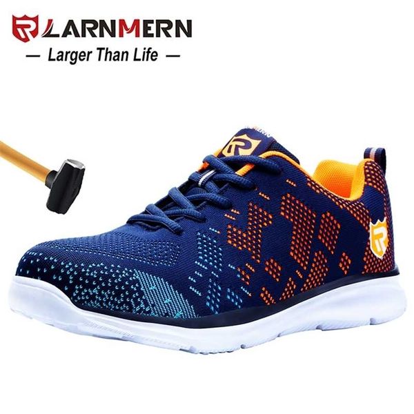

larnmern lightweight breathable men safety shoes steel toe work for anti-smashing construction sneaker with reflective 211216, Black