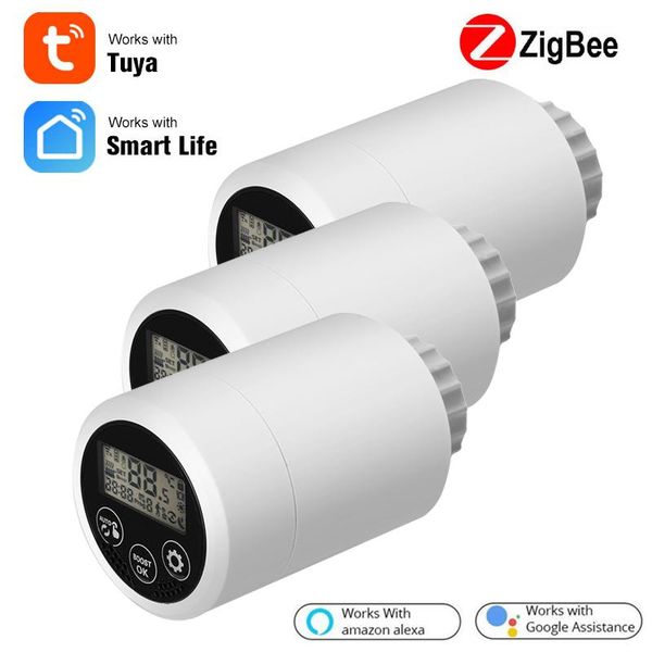 

smart home control tuya zigbee 3.0 radiator actuator with voice temperature controller setup programmable thermostatic valve