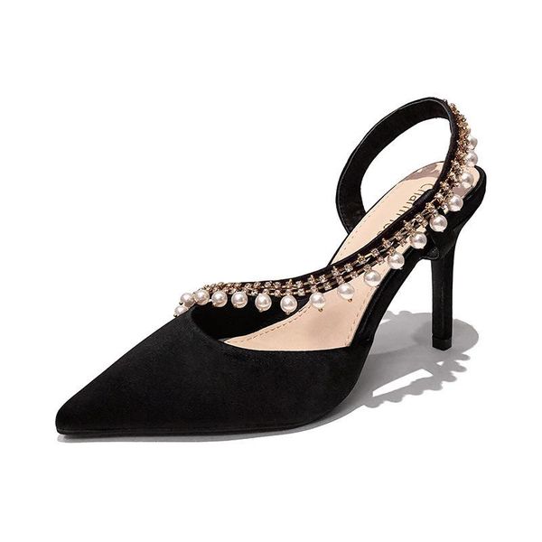 

dress shoes women's a one-word ribbon satin water drill set diamond european and american high heels, Black