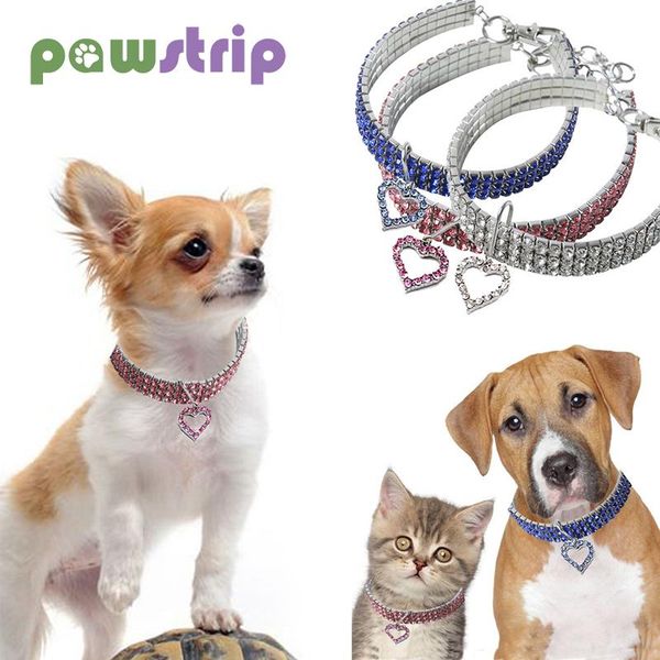 

dog collars & leashes s/m/l pet crystal collar bling rhinestone dogs elasticity necklace with heart pendant puppy party decoration supplies