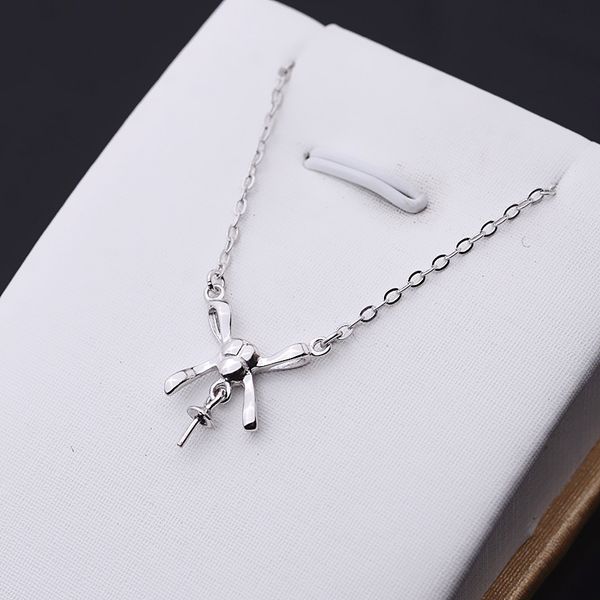 

diy jewelry accessories s925 silver pendant fashion necklace women's bow simple pendant versatile pearl chain 315