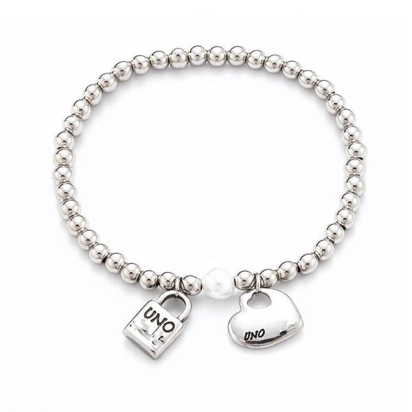 

charm bracelets fashion women men silver color stainless steel lover heart lock key un round ball bead bracelet jewelry a gift, Golden;silver