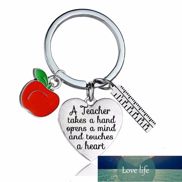 

12pc/lot a teacher takes a hand opens mind and touches heart keychain gifts ruler charms keyrings for teachers jewelry factory price expert, Silver