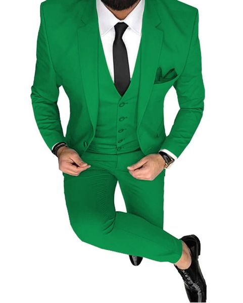 Homens Ternos Slim Fit 3 Peças Negócios Groomsmen Cinza Green Champagne Lapel Lapela Smoking para casamento formal (Blazer + Calças + Colete) Blaze