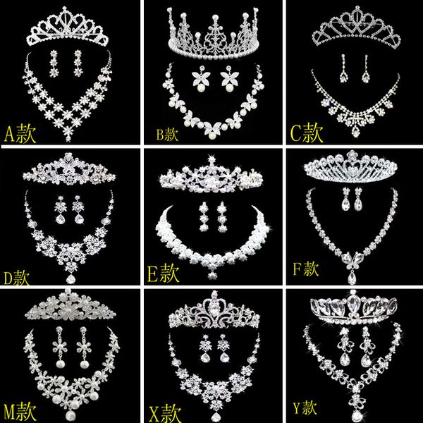 

baroque crystal water drop bridal jewelry sets rhinestone tiaras crown necklace earrings for bride wedding dubai set, Slivery;golden