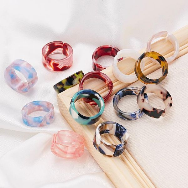 

cluster rings 5 pcs/lot mixed color resin geometric circle square finger for women candy acetate board set party jewelry, Golden;silver