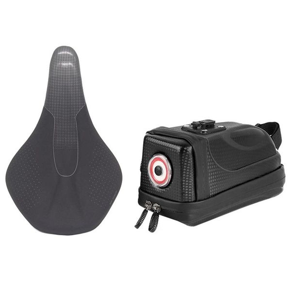 

lightweight road bike saddle comfort seat cushion & waterproof bag with tail light saddles