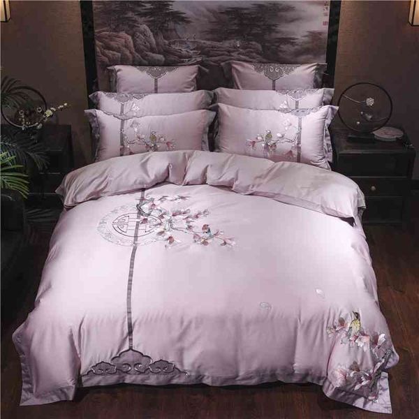 

4/7pcs purple luxury egyptian cotton bedding  king chinese embroidery duvet cover bed sheet set pillow shams