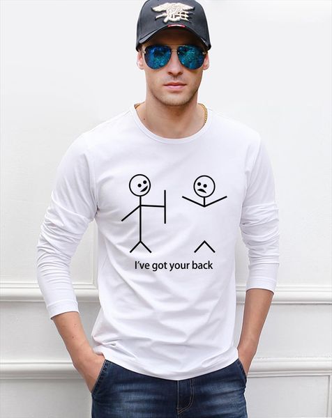 

funny stick figures long sleeve mens spring 100% cotton man tees, White;black
