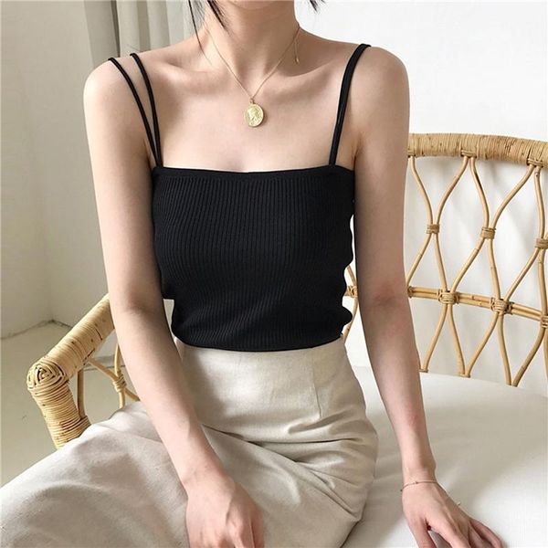 

women off shoulder sleeveless summer solid color knitted bodycon fashion slim camis crop yoga outfit