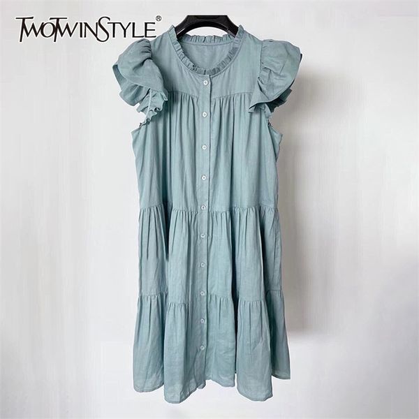 

blue casual dress for women o neck short sleeve solid single breasted knee length dresses female summer clothes 210520, Black;gray