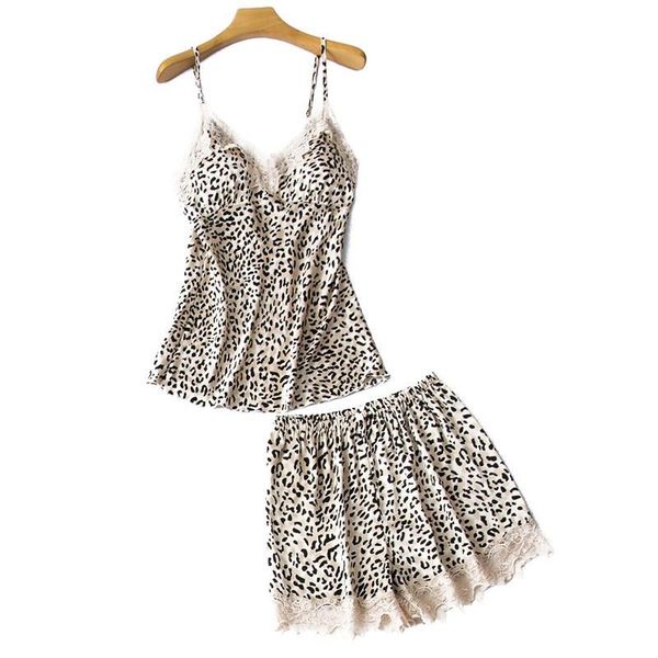 

women's sleepwear pajamas ladies 2021 summer lace satin leopard print home light and breathable comfortable fashion suspender shorts su, Black;red