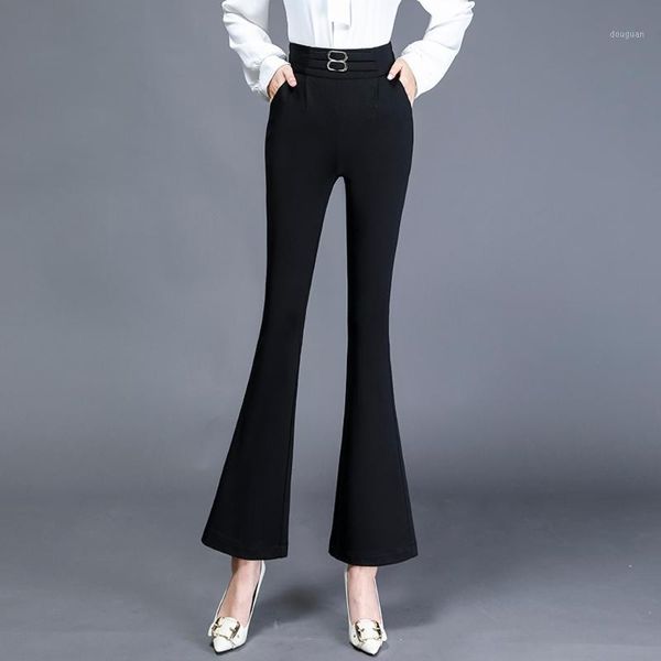 

women's pants & capris 2021 spring wide leg for women high waist casual black color female office work fashion ladies flare trousers, Black;white