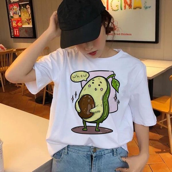 

summer avocado vegan cartoon womens t shirts short sleeve cute clothes casual fashion tee, White