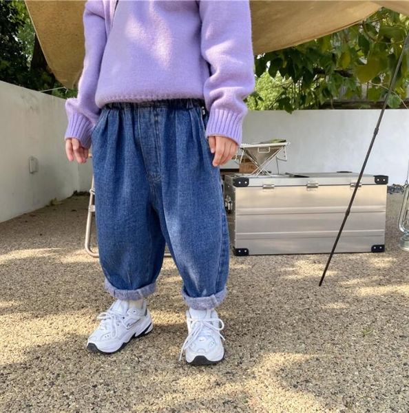

trousers 2021 girls boys denim thicken long pants winter cotton fashion kids 2-8t oa817, Blue