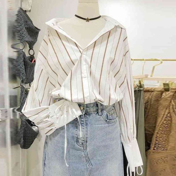 

casual loose plaid shirt women buttoned blouses simple spring woman long sleeve bandage bow camisas mujer 210514, White