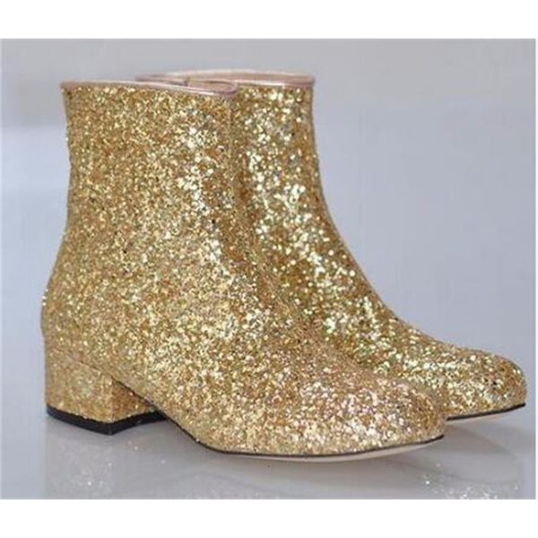 

boot beautiful t-stage women sparkly glitter ankle square leaps winter red gold shoes female silver boots, Black