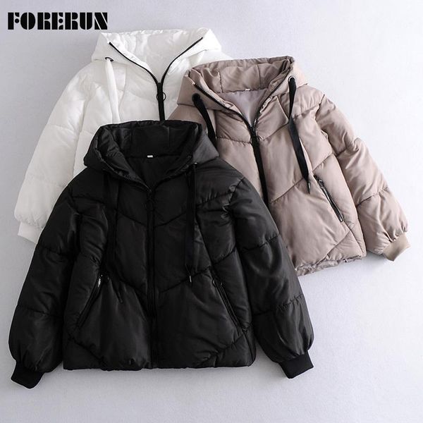 

women's down & parkas forerun oversized bubble coat hooded winter women short jacket solid cotton padded warm puffer, Black