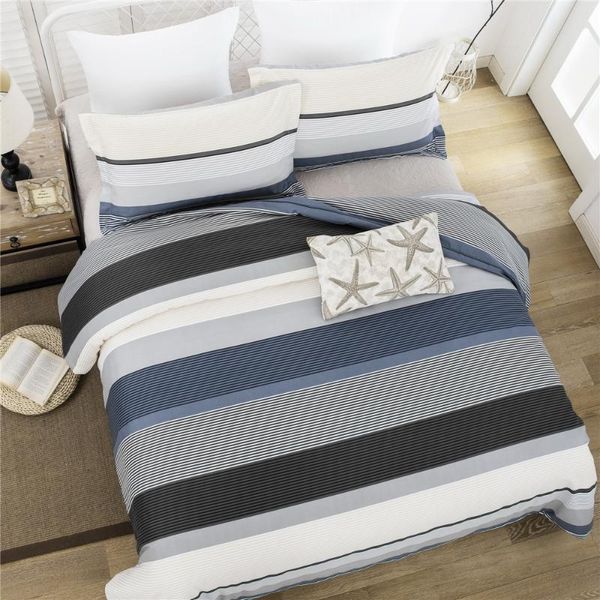 

simple stripe students bed linen set reactive printed duvet cover quilt pillowcase us uk size adults bedding sets