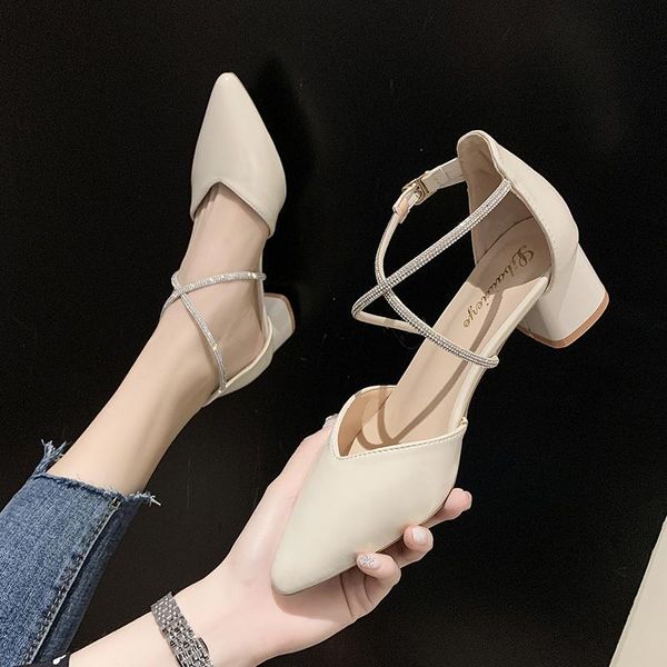 

dress shoes cross belt high heel sandals women summer pumps 2021 fashion pointed toe hollow heels, Black