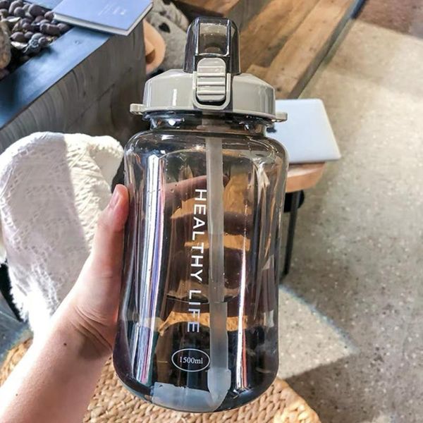 

water bottle 1pcs 1500/2000ml with bounce cover leakproof cup wide-mouth opening design pc fitness sports bottles camping travel