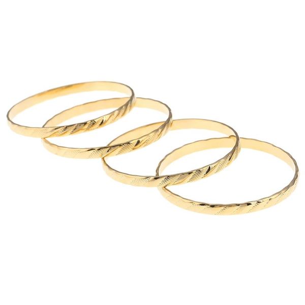 Armreif 4 teile/los Gold Schraube Gewinde Muster Kupfer Dubai Hand Kette Für Frauen Äthiopischen Armreifen Armbänder Afrikanische Braut Hochzeit Geschenk