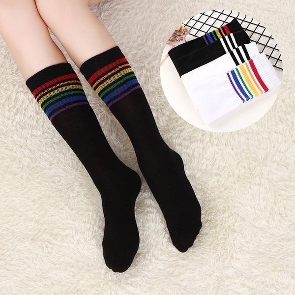 

socks 1pc fashion children long women college style stripes sock cotton kawaii cute white calf length crew dropship, Pink;yellow