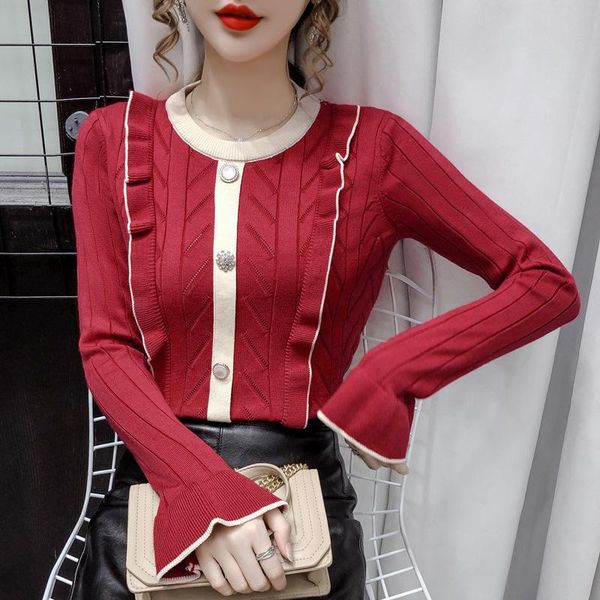

women's sweaters 2021 fashion korean slim knit long sleeve for woman, White;black